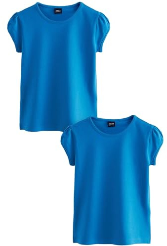 NEXT Mädchen T-Shirts mit Puffärmeln, 2er-Pack Blau 134
