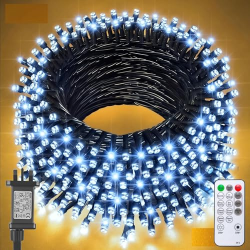 Jsdoin Christmas Tree Lights Plug in,20m 200 LED Outdoor Fairy Light Mains Powered, Waterproof Cool White String Light with Remote/8 Modes/Timer for Outside Indoor Garden Bedroom Decorations