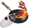 Kochwok - Big Wok | Fer + Bois + Verre Iron Wok Pour Le Ménage | Pan De Fer Ergonomique Non Enrobée Avec Couvercle Pour La Maison, À L'extérieur, Dans Le Restaurant, Au Camping