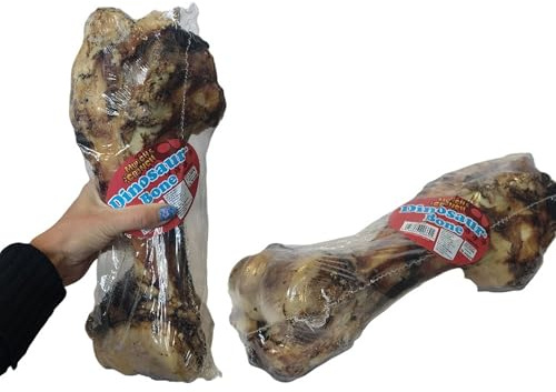 2 x Large Whole Roasted Dog Bone Treats - Natural Jumbo Dino Dog Chew - Extra Large Bone - 100% Natural Beef