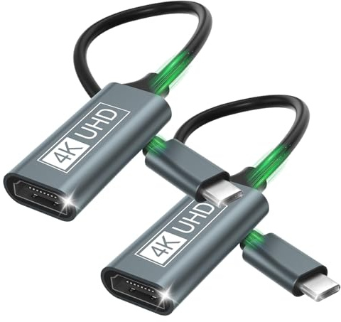USB C auf HDMI, Type C auf HDMI 4K Adapter Thunderbolt 3/4 AUF USBC auf Hdmi Adapter Kompatibel mit iPhone 16Pro/16Pro Max/16/15, MacBook Pro/Air, iPadPro/Air, Galaxy S/Note, Dell XPS, 2PACK