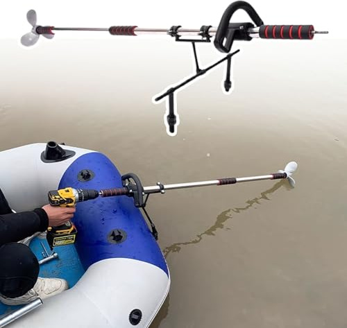 Aussenborder Elektromotor Akku-Bootsmotor für Den Außenbereich, Handbetriebener Propeller für Schwimmreifen für Kajaks, Angelboot-Trolling-Motor mit Handgriff(With Kayak Stand,L-100cm(39 3/8))