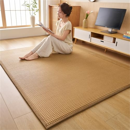 guoiooi Tatami-Matte, traditioneller japanischer Bambus-Rattan-Gewebeteppich, aufrollbare japanische Futon-Matratze, riesige Memory-Foam-Matte for Meditation, Zen, Spielen(Light Brown,200x200cm)