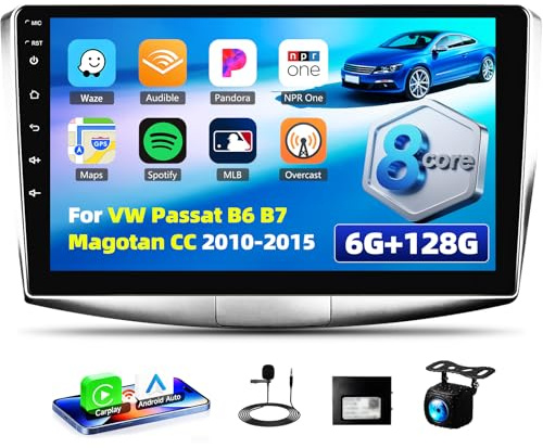 Android 15, 6G+128G 8-Núcleos GOHHDL Radio Coche para VW Passat B6 B7 Magotan CC 2010-2015, Pantalla Táctil de 10.1 Pulgadas con Carplay Android Auto Mirror Link GPS WiFi Bluetooth FM/RDS EQ Cámara