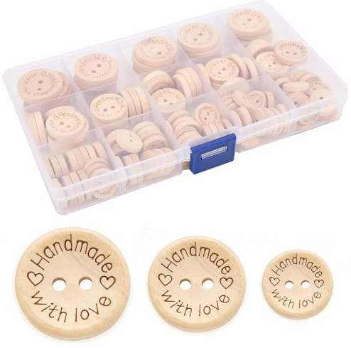 Botones de Madera para Costura, 150 Piezas, 3 Tamaños Diferentes Surtidos | Forma Redonda Botones de Madera, Botones Redondos de Madera Natural, 25/20/15 mm, para Costura, Manualidades y Decoración