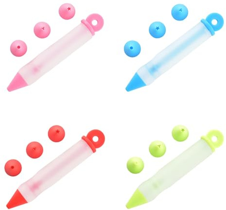 4 Sets Silicone Food Writing Pen, Cake Decorating Gun with Nozzles, Icing Syringe, Large Piping Nozzle, DIY Baking Piping Tools for Desserts, Chocolate, Icing, Cupcakes (Green& Pink& Blue& Red)