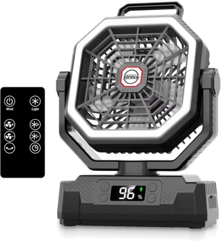 Sireck Ventilatore da campeggio da 40000 mAh, ventilatore personale portatile alimentato a batteria da 25,4 cm, con telecomando, lanterna LED, 5 velocità, timer, display digitale, ventilatore da