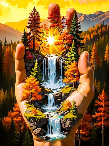 OkarinaArt Diamond Painting Erwachsene – Wald & Wasserfall, 30 x 40 cm | DIY 5D Diamant Painting für Anfänger, Diamant Malerei Set, Runde Diamanten, Wanddekoration, Geschenkidee