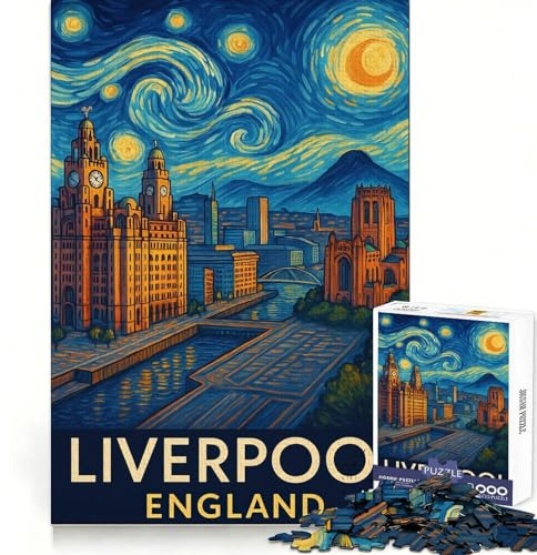 Liverpool England Starry Night Style Jigsaw Puzzle 1000 Piece for Teenagers Cognitive Boost Smooth Connection Fun Play Art Piece (50x75cm)