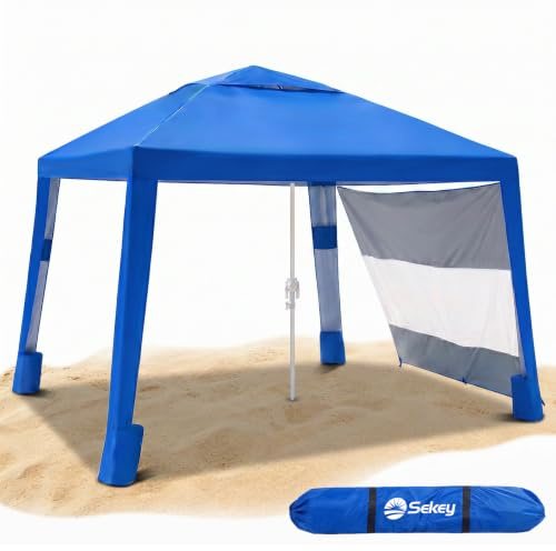 Sekey Strandmuschel pop up UV-Schutz 50, höhenverstellbar & einfacher Aufbau mit Seitenvorhang, als stabiles Strandzelt & Sonnensegel Strand, windfest & wasserdicht für Strand, (Blau)