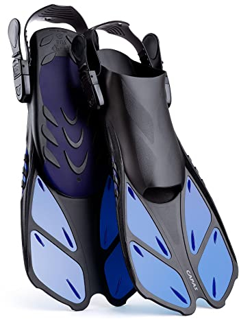 CAPAS Schnorchelflossen, Schwimmflossen Reisegröße Kurz Einstellbar zum Schnorcheln Tauchen Erwachsene Männer Frauen Kinder Offene Ferse Tauchflossen (Blau, L/XL)