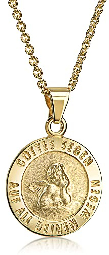 Xaana Anhänger Schutzengel Gottes Segen auf all Deinen Wegen/Zur Heiligen Taufe aus 333er Gelbgold incl. vergoldeter Silberkette 36-38cm AMZ0482
