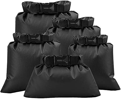 Lixada 5 Pcs Dry Sacks Outdoor Waterproof Storage Bags Dry Sacks Smartphone Camera Storage Bags for Drifting Water Sports(Black (1.5L+2.5L+3L+3.5L+5L))