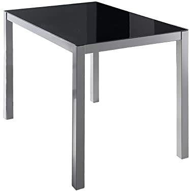 MOMMA HOME Mesa Comedor Cristal - Rectangular, Cristal Templado, Negra, Salón, Blanco/Plata, Melbourne, 110 x 75 x 75 cm