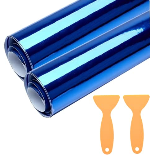 Lackschutzfolien für Auto,2Rolls Autofolie Aufkleber,Rot/Blau 1520 x300mm,High Glossy Auto Folien Selbstklebend Flexibel Auto Shutz (Blau)