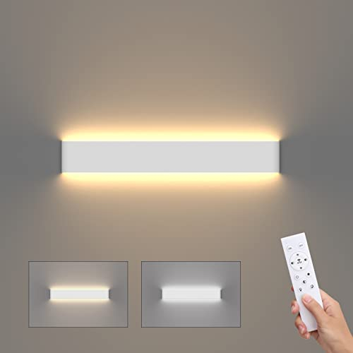 Klighten LED Wandleuchte Dimmbar Innen mit Fernbedienung, Up Down Wandlampe Modern, Für Wohnzimmer Schlafzimmer, 800-2000 Lumen, 3000K-6000K, 20W, 61cm, Weiß
