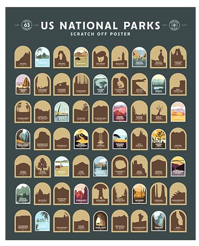 Enno Vatti Póster para rascar de los 63 parques nacionales (cada póster del parque nacional mide 40,6 x 50,8 cm) El mapa de los parques nacionales para viajes para conocer tu parque nacional