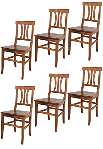 t m c s Tommychairs - 6er Set Stühle Artemisia für Küche und Esszimmer, robuste Struktur und Sitzfläche aus lackiertem Buchenholz im antike Walnussfarbe
