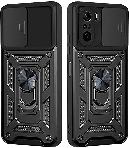 NC LOCLOUD - Carcasa para Xiaomi Poco F3 / Mi 11i 5G, protección de la cámara con Lente Deslizante Cubierta y Soporte para Anillo Funda de PC Duro y TPU Silicona a Prueba de Golpes antiarañazos –