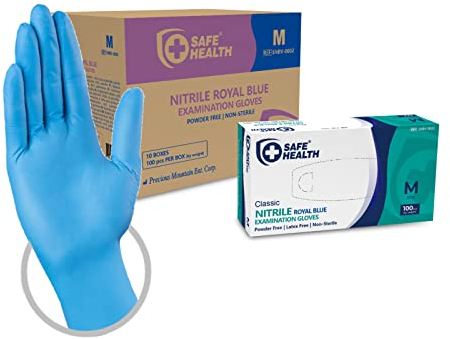 Safe Health Gants Jetables d'examen en Nitrile Taille M Bleu | Lot de 1000 gants | Sans poudre Sans latex Hypoallergéniques | CE EN455 Certifiés | Soins médicaux Aliments | 3,5 Mil