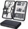 Maniküre Set Professionelles Nagelknipser Kit Pediküre Kit - Edelstahl Nagelpflege Werkzeuge mit Leder Reisetasche (Schwarz)