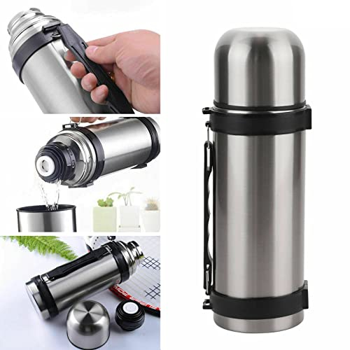 Sizi Portable Stainless Steel Insulated Vacuum Thermos Flask Large Drinking Water Bottle Leak Proof Unbreakable for Traveling, Hiking, Camping, with Handle Silver (1.2 L) (12003)