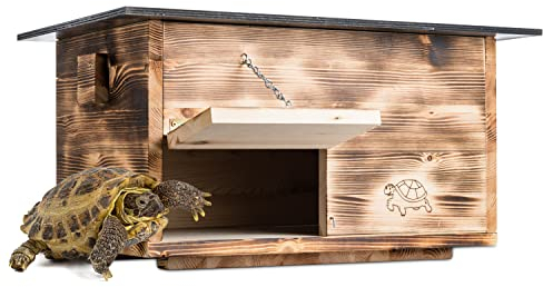 Woid Herz Premium Schildkrötenhaus (SH1) Gebrannt aus 20mm starken Vollholz - Wetterfest mit Boden und Tür inc. verstellbare Belüftung - Schildkrötengehege Schildkröten Wetterfest Freilauf Gehege