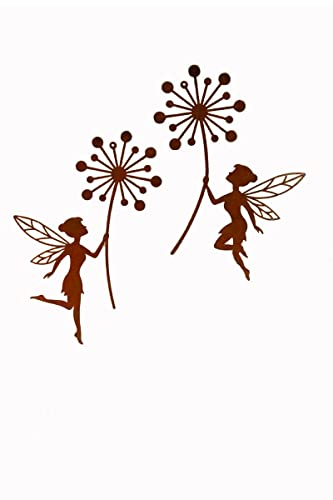 Bornhöft Märchen Fee mit Pusteblume Metall Rost Gartendeko Edelrost rostige Figur 2er Set zum hängen