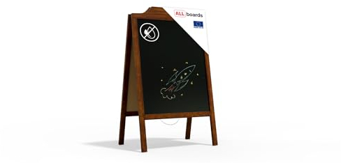 ALLboards Chevalet Stop Trottoir Cadre Supérieur Ondulé avec Cadre en Bois Laqué 100x60cm, Chevalet Ardoise
