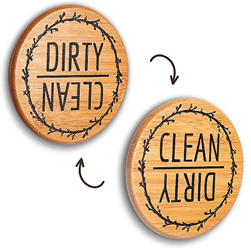TEYGA Bamboo Dishwasher Magnet Clean Dirty Sign - Clean Dirty Magnet for Dishwasher, Dirty Clean Dishwasher Magnet, Dishwasher Clean Dirty Sign, Clean and Dirty Dishwasher Magne