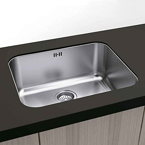Gresinex | Fregadero Cocina Roma Bajo Encimera y Sobre Encimera | 1 Seno | 20 cm Profundidad - Acero Inoxidable Aisi 304 (Sin Tabla de Corte, 50x40)