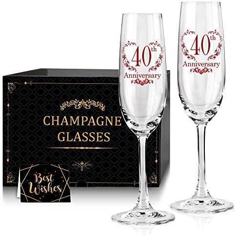 Tom Boy 40th Anniversary Champagne Flutes, Couple Gifts for Anniversary, Wedding Anniversary Champagne Flutes Glasses Set of 2, Married Couples gifts, Anniversary 40th Gifts for Parents