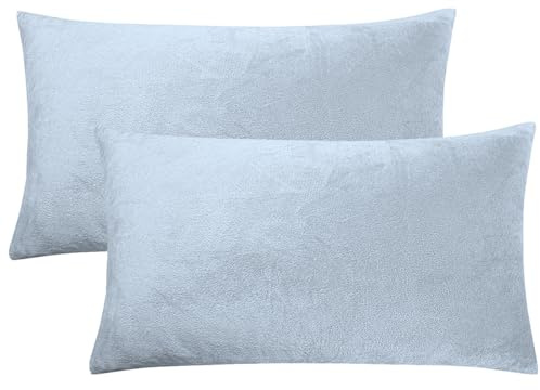 Soifox 2er-Set Kissenbezug 40 x 80 cm - Samt Zierkissenbezüge Weich Flauschig Kuschelig Kissenbezüge Dekorative Deko Kissen Sofakissen Lendenkissen Wurfkissenbezug Schlafzimmer Kissenhülle Hellblau