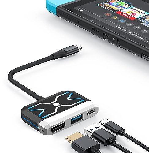 RREAKA Switch Dock for Nintendo Switch OLED, 3 in 1 Switch TV Adapter with 4K HDMI, USB 3.0 Port, Type C 100W Charging, Portable Switch Docking Station Travel, for Samsung Dex S24, MacBook