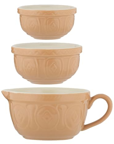 Mason Cash Set of 3 Measuring Bowls | Ceramic Measuring Set with 1 Bowl, 1/2 Bowl & 1/4 Bowl | Classic Earthenware | Stackable Design | Iconic British Kitchenware | Original Collection