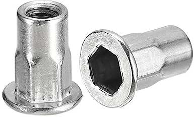 sourcing map M4 Medio Hexagonal Cuerpo Remache Tuercas, 60 Uds 304 Acero Inoxidable Plano Cabeza Roscada Insertar Tuercas