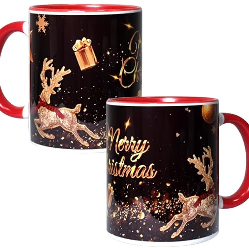 ERYUWOZA Tazas de café de Navidad, tazas de Navidad con reno, taza de Navidad para mujeres, hombres y niños, color rojo (11 onzas)