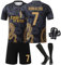 Pardofelis Fußball Trikot für Kinder, Trikot Nr. 7 Fußballtrikots Fussball T-Shirt Shorts Socken und Schienbeinschoner Set, Outdoor Football Jersey für Junge Anzug (Schwarz, 28)
