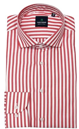 Tina Ferrà Camicia Uomo a Righe Uomo Elegante Regular Camicia Uomo Manica Lunga in Cotone, Regalo per Lui Camicia Artigianale 100% Made in Italy