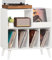 LELELINKY Large Vinyl Record Stand with 4 Shelves, Retro Style Turntable Stand for Up to 300 Albums, Record Player Stand with Shelf and Open Display