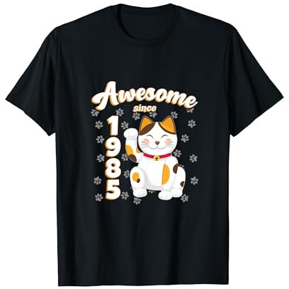 Geburtstag Awesome since 1985 Herren Damen Katze Winkekatze T-Shirt