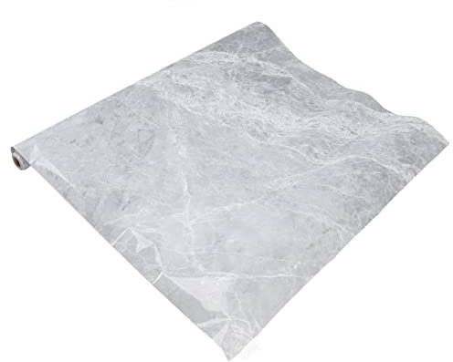 Papier peint en marbre, papier peint auto-adhésif imperméable en PVC brillant, papier de comptoir imperméable résistant à l'huile pour comptoir d'armoire, meubles de cuisine (Gris)