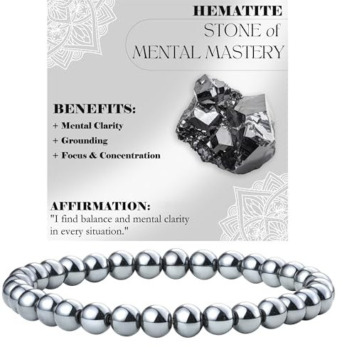 Bivei Perlenarmband für Frauen 6mm natürliche Steinziehung Schmuck Yoga Geschenk (Hämatit - Erdung)