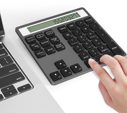 Numeric Keypad Bluetooth Number Pad - with Display Calculator Bluetooth Wireless Numpad Keyboard 2 in 1 Data Entry + Calculation, Slim 34 Keys External Number Keypad for Laptop Macbook Mac Surface PC