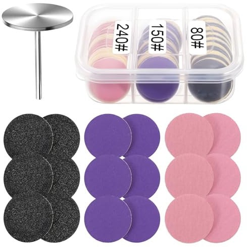 80 Pcs Sanding Paper Discs with Metal Nail Drill Bit, 25mm Pedicure Disc Foot Drill Replacement Sanding Discs for Nail Drilling Bit, Pedicure Tools, Foot Files (#80#150#240 Grit)