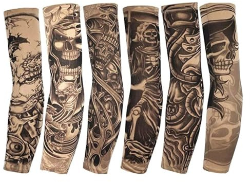 XinYangMao 6 Stück Temporäre Tattoo-Ärmel Unisex – Tattoo Armstrümpfe aus Nylon (38 cm) für Karneval, Fasching & Partys