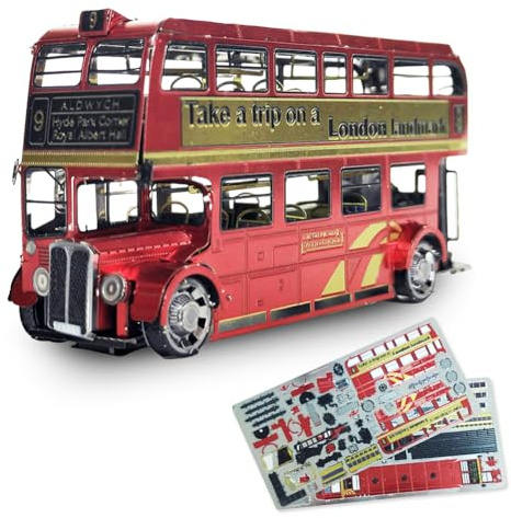 3D Metallpuzzle London Tourbus, Retro Bus Modellbausatz, Modellbausatz Metallpuzzle Auto, DIY Puzzle Doppeldeckerbus Modellbau für Erwachsene und Kinder