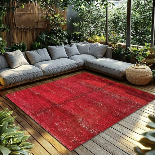HNBFKD Rustikale rote Fußmatte, waschbar, für drinnen und draußen, Eingangsbereich, Wohnzimmerdekoration, Landhausstil, Willkommensmatte, Küchenteppich, rutschfest, Akzent - 150x210cm/59x83inch
