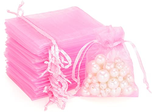 G2PLUS 100PCS Sacs Organza,Sachets Pochettes Cadeau en Organza Sac à Bijoux,Sachets pour Lavande pour Bijoux Cadeaux Bonbons Marriage-7x9cm Rose