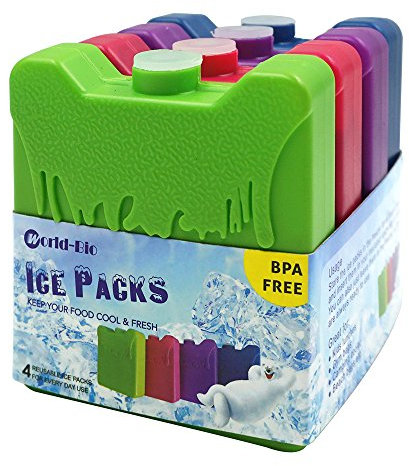 WORLD-BIO Placas de Hielo para Comida, Neveras Portatiles Reutilizables para Mentener el Almuerzo Frío, Congeladores Delgados y Pequeños en las Loncheras para Niños o Trabajadores-4 Uds
